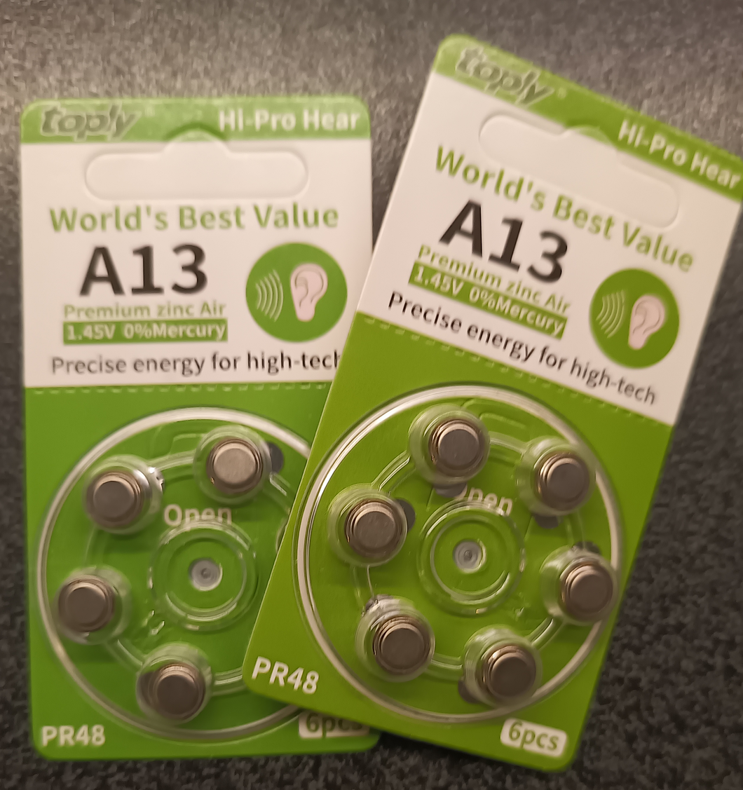 Rafhlöður fyrir heyrnatæki A13 1,45V 6 stk.