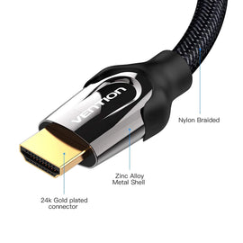 HDMI snúra, fléttað nælon, málm