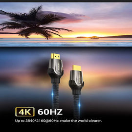 HDMI snúra, fléttað nælon, málm